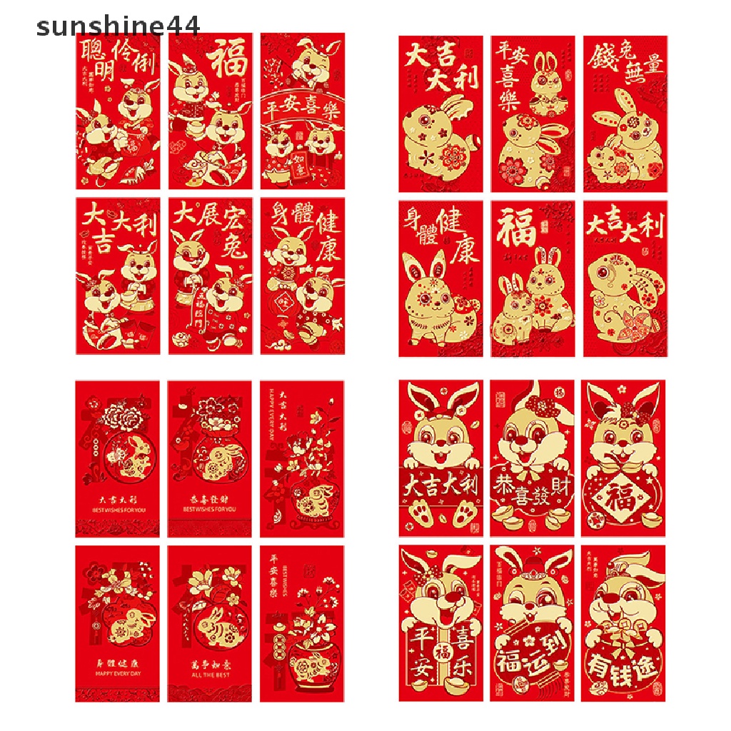 Sunshine 6pcs Amplop Angpao Merah Motif Kartun Untuk Festival Musim Semi