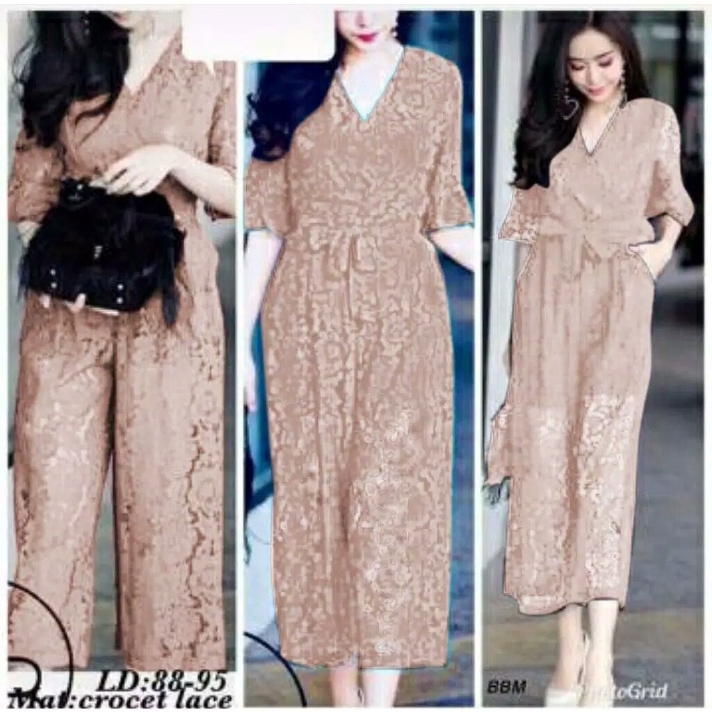 [RXFK] Jumpsuit Lace / Jumpsuit Wanita Kekinian / Overal Wanita / Baju Kodok Wanita Dewasa / Jumpsuit Brukat / Jumsuit Wanita Korea