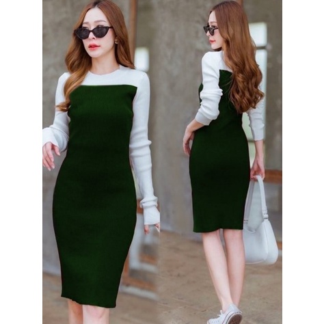 Dress Wwisanii - Dress Rajut Wanita - Dress Twotone Terbaru - Mini Dress Perempuan