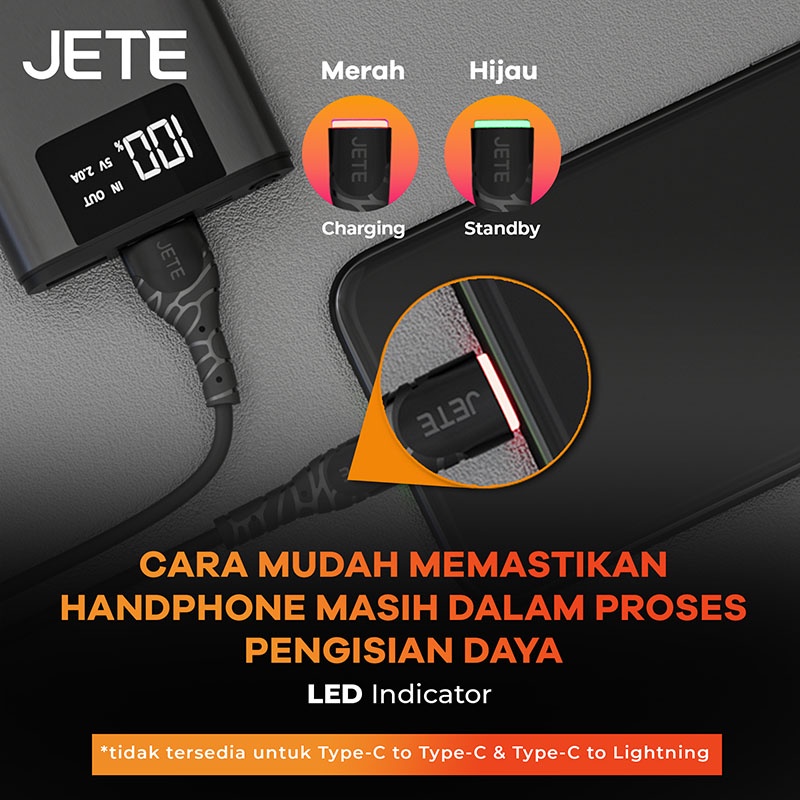 Kabel Data Kabel USB Type C Fast Charging with LED Light JETE Tiny 5 - Garansi 2 Tahun