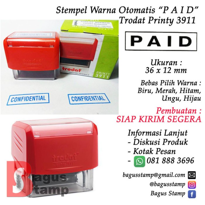 

Hemat Stempel Warna Otomatis Paid - Trodat Printy 3911 Bergaransi