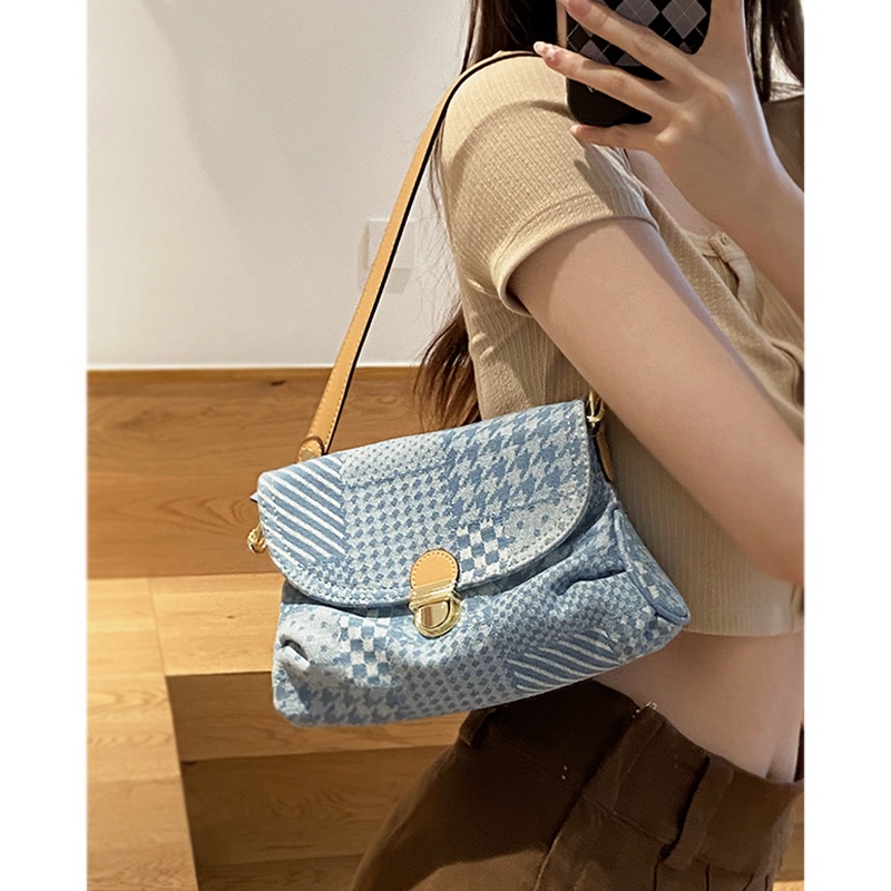 Suhao bag 2022 baru tas wanita musim panas niche fashion underarm baguette bag high-end denim shoulder bag