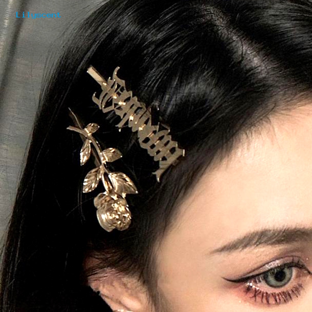 2 Pcs Jepit Rambut Bentuk Bunga Mawar Bahan Alloy Gaya Gothic Untuk Wanita