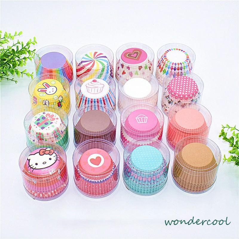 100 Pcs Muffin Warna-warni Cupcake Kertas Cangkir Kue Kotak Kue Cup Case Cup Cake Kertas Kue-Won