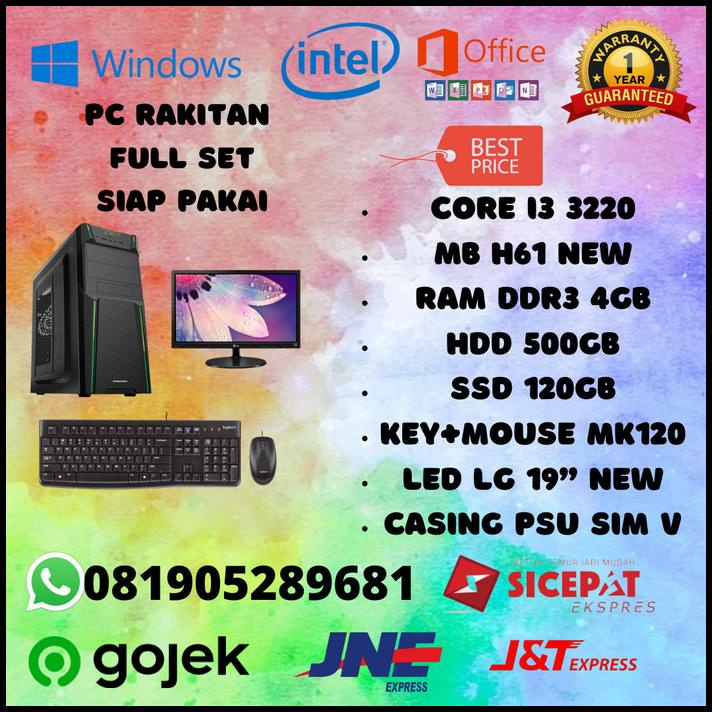 Paket Pc Rakitan Intel Core I3 3220 Ram 4Gb Hdd 500Gb+Ssd 120Gb