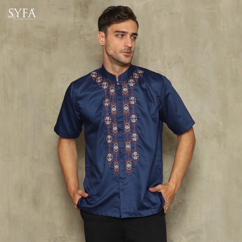 Syfa Rahman - Baju Kemeja Koko Bordir Lengan Pendek Katun Rizal Series