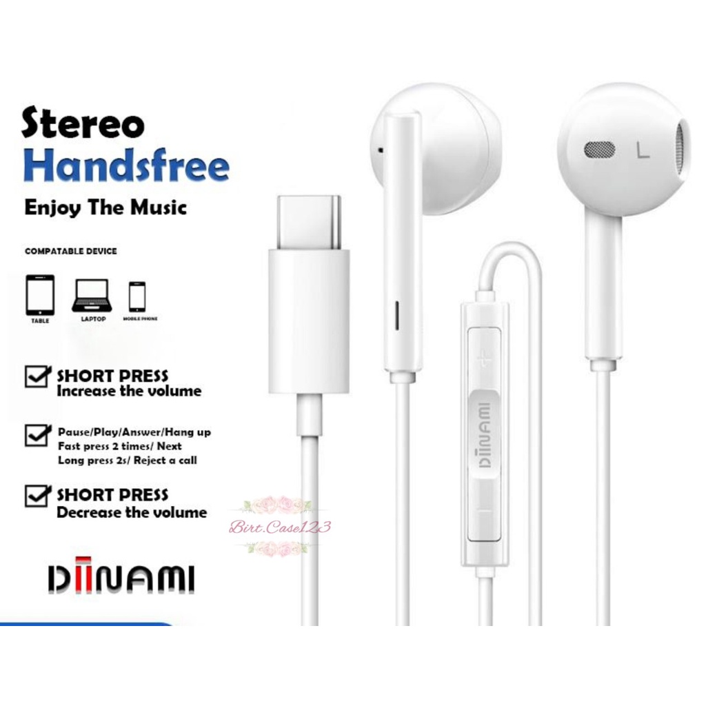 DIINAMI Earphone headsfree Hf Type C Headset Type-C Samsung Xiaomi Oppo Vivo Huawei INFINIX + MIC ORIGINAL  BC6712