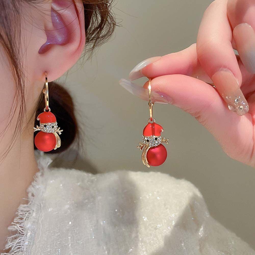 Mxbeauty Anting Natal Hadiah Natal Wanita Santa Claus Pohon Natal Berlian Imitasi Drop Earrings Christmas Ear Hook