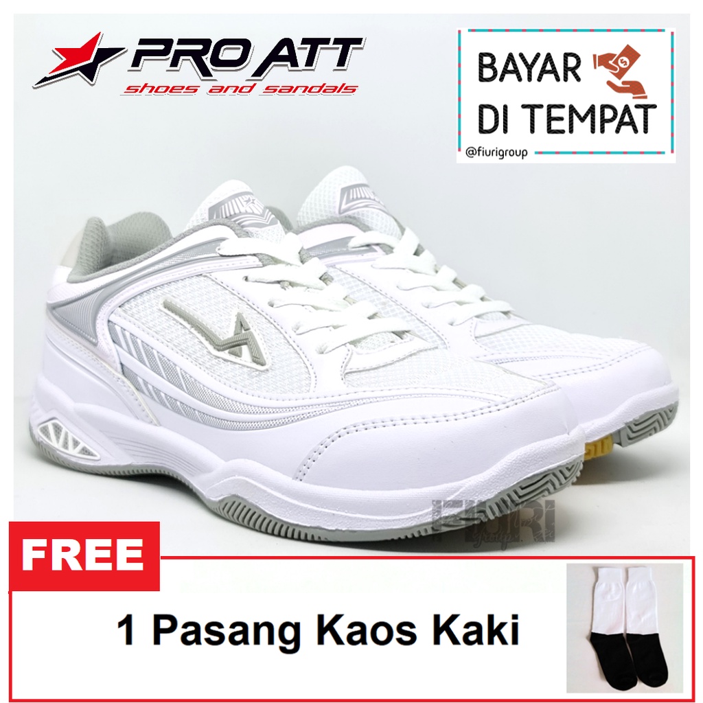 FIURI – Pro ATT Original - BSD 440 PUTIH ABU-ABU 40-43 - Sepatu Kets Pria - Sepatu Sneakers Pria - Sepatu Olahraga Sport  Pria - Sepatu Badminton tekstil - Sepatu Jogging Lari Running Fitness Gym Pria - Sepatu Laki-Laki Cowok - Sepatu Sekolah Bertali