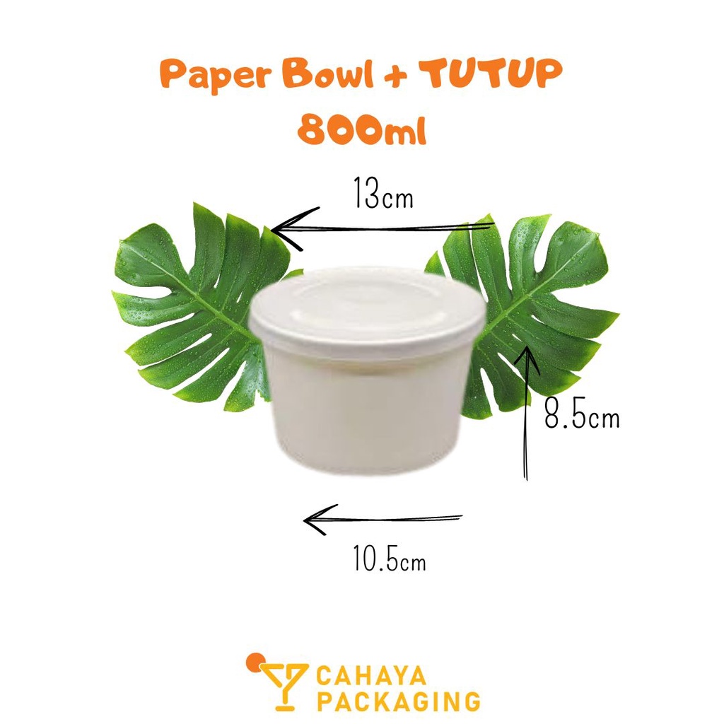 PAPER BOWL / RICE BOWL / MANGKUK KERTAS / 800ML + TUTUP ANTI BOCOR TAHAN PANAS FOOD GRADE