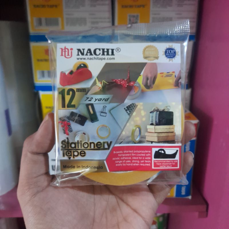 

lakban bening/isolasi/solatip nachi 1/2 inch, 72 yard.