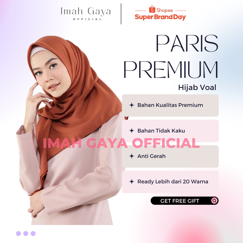 Jilbab Paris Segi empat Polos Voal Premium Lembut Premium High Quality Kerudung Paris.