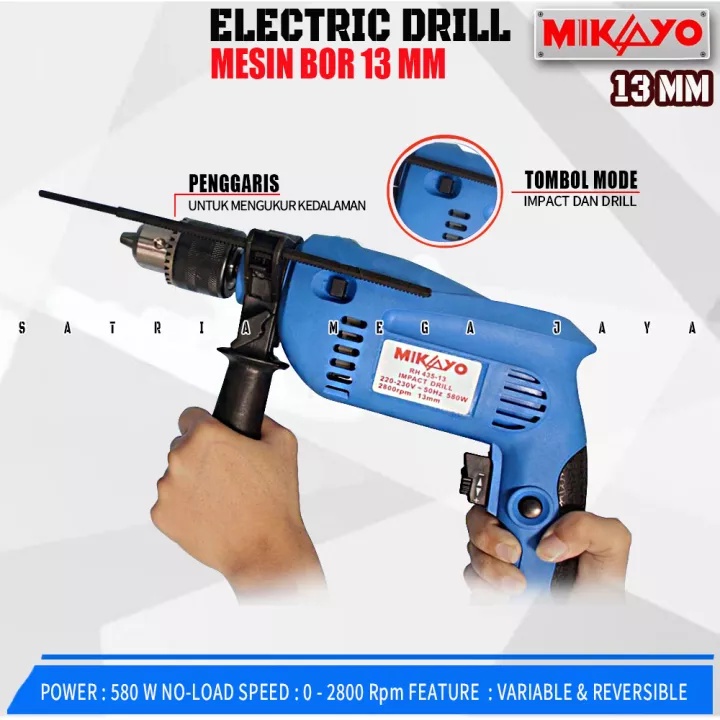 Jual NEW PROMO!! Mesin Bor Tembok Beton Mikayo Impact Drill 13mm Bolak ...