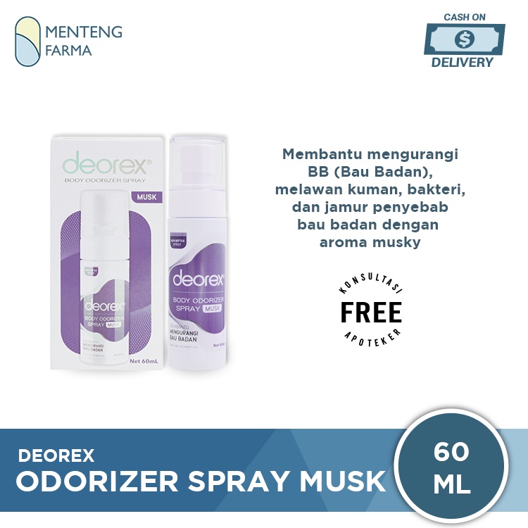 Deorex Body Odorizer Spray Musk 60 mL - Deodoran Spray Penghilang Bau Badan