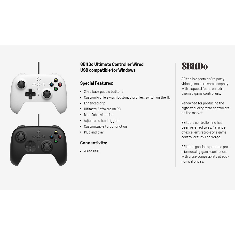 8bitdo Ultimate Controller Gaming Kabel USB Untuk Nintendo Switch PC / Windows 10 / 11 / Android