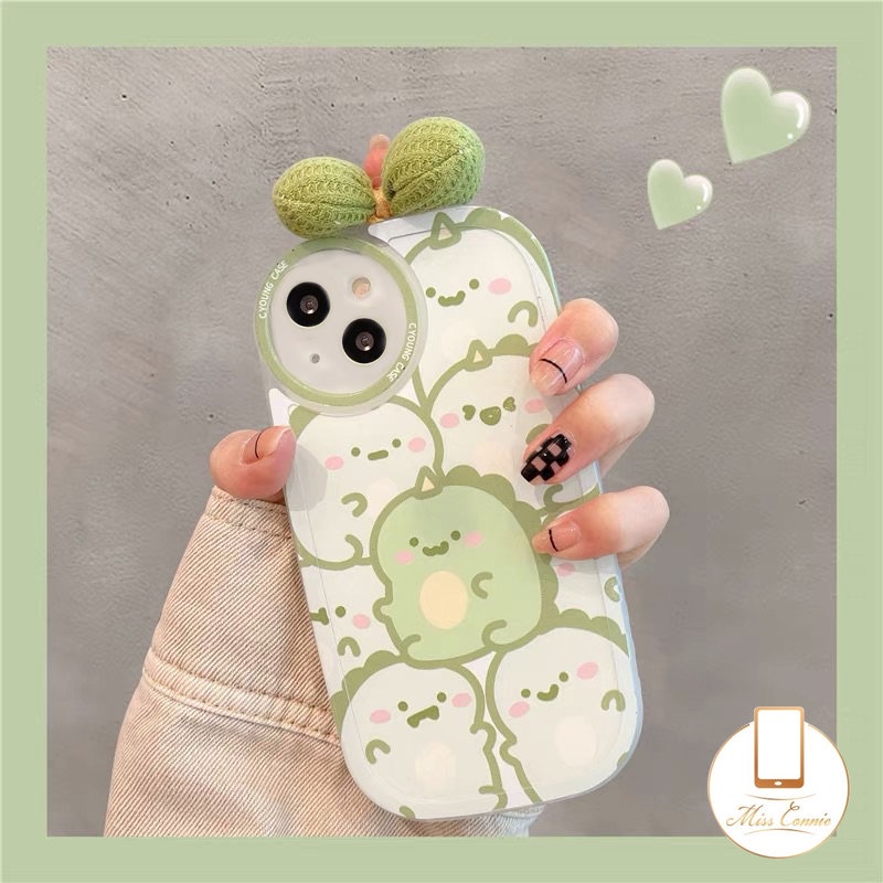 Casing Kompatibel Untuk iPhone 7Plus 8Plus 11xr 12 13 11 14 Pro MAX 6 6s 7 8 Plus X XS MAX SE 2020 INS 3D Busur-Simpul Hias Indah Lucu Dinosaurus Penuh Belakang Bulat Lensa Soft Case Cover