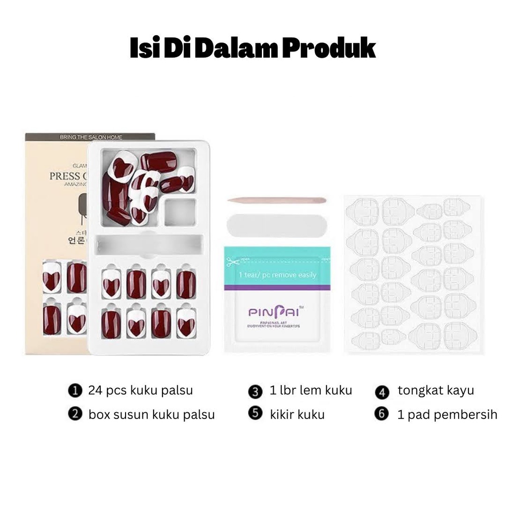 Fake Nails / Kuku Palsu Isi 24pcs dan Lem Jelly Model 3D Unik Elegan Dekorasi Kuku Copot Pasang Manicure Model Pita Nail Art Import Nikah Wedding Party