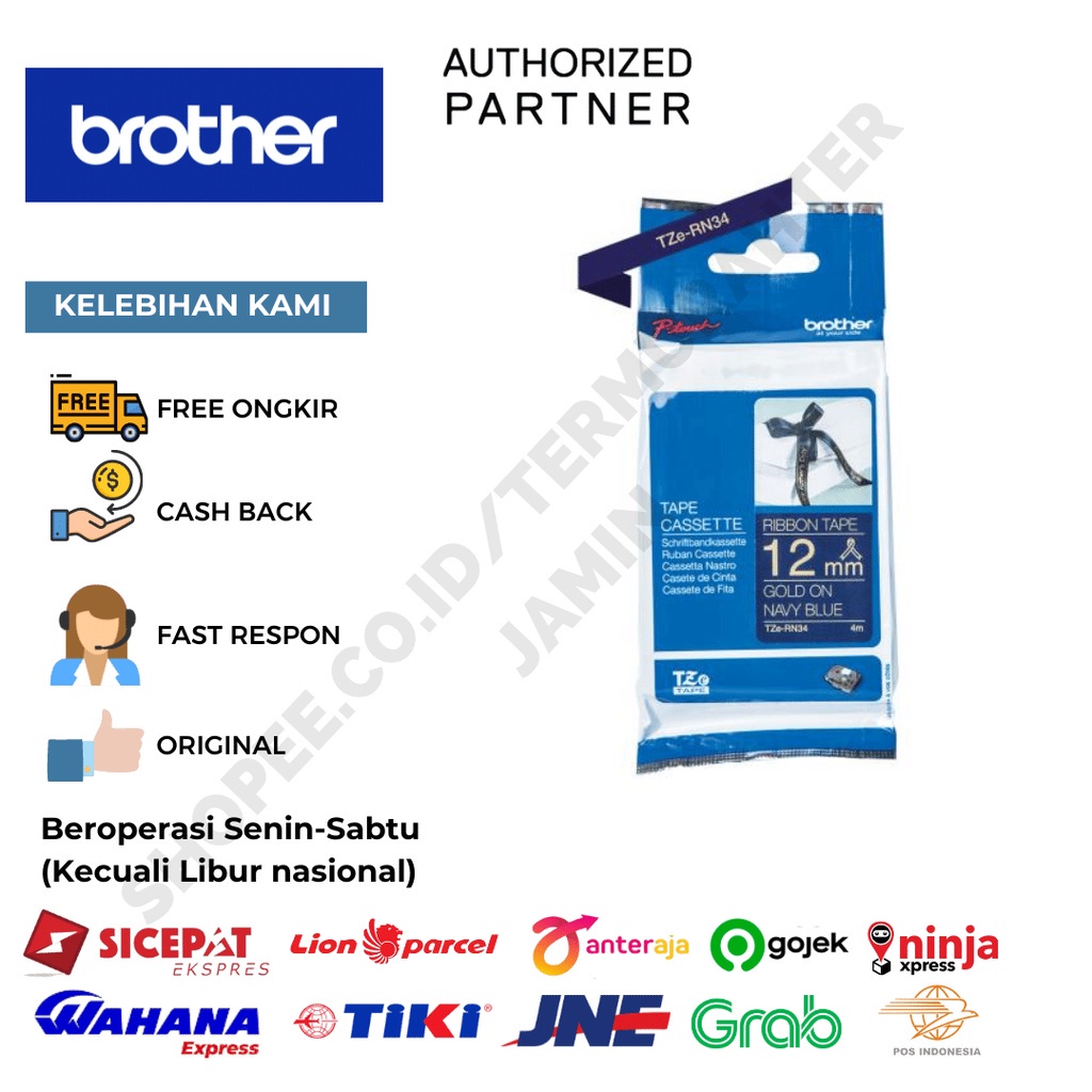 

BROTHER TZe-RN34 CUBE Ribbon Tape 12mm Gold on Navy Blue P300BT P710BT