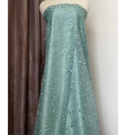 *Harga Grosir* Kain Brukat Bahan Kebaya Tile Motif Lotus New Series Warna Hijau Wardah Hijau Muda Pe