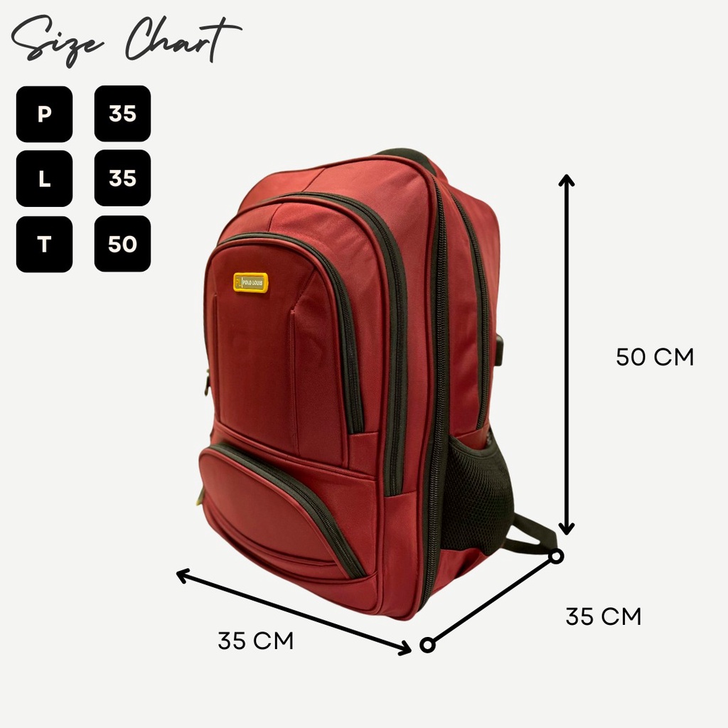 Ransel Polo Louis 33137 20inch Tas Ransel Import JUMBO Backpack Pria Usb