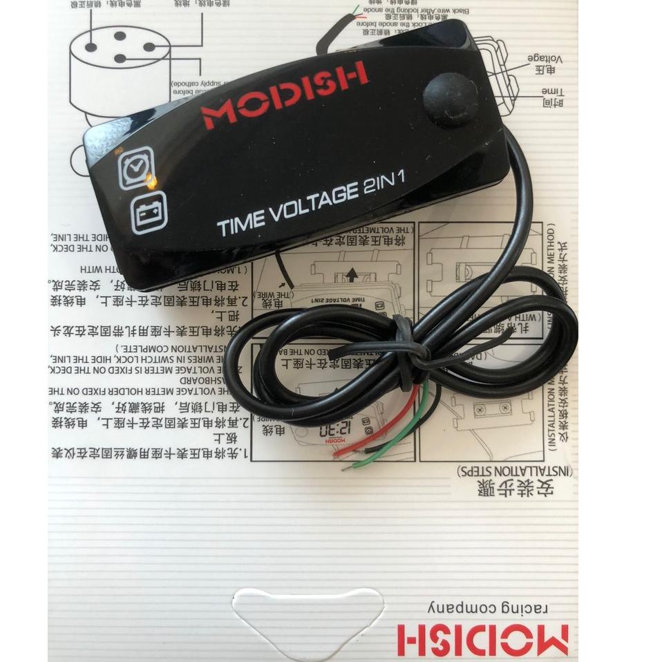 Pesan aja--jam motor Volt meter 2 in 1 LED Biru Merah Voltmeter Digital Ukur aki motor universal var