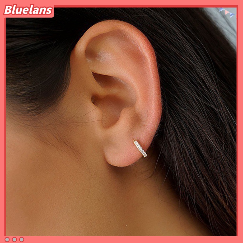 1 Pasang Anting Hoop Berlian Imitasi Bentuk Bulat Untuk Wanita