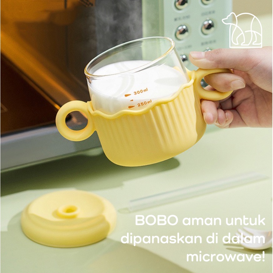 【IKONE】BOBO Botol Minuman Anak-Anak Lucu Botol Sedotan Kaca 400ml Botol Minuman Anak Sekolah Portable Water Bottle
