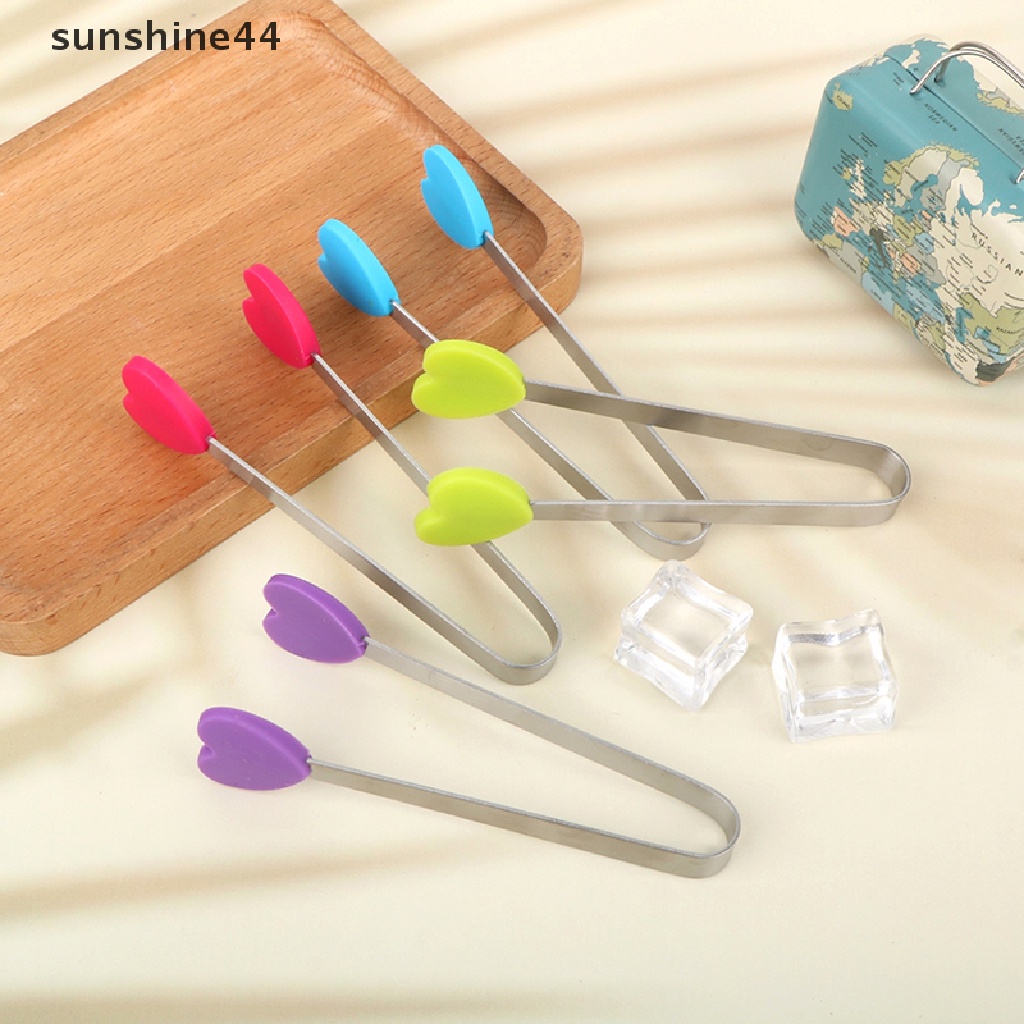 Sunshine 1Pc Penjepit Makanan Bentuk Hati Bahan Stainless Steel + Silikon Anti slip