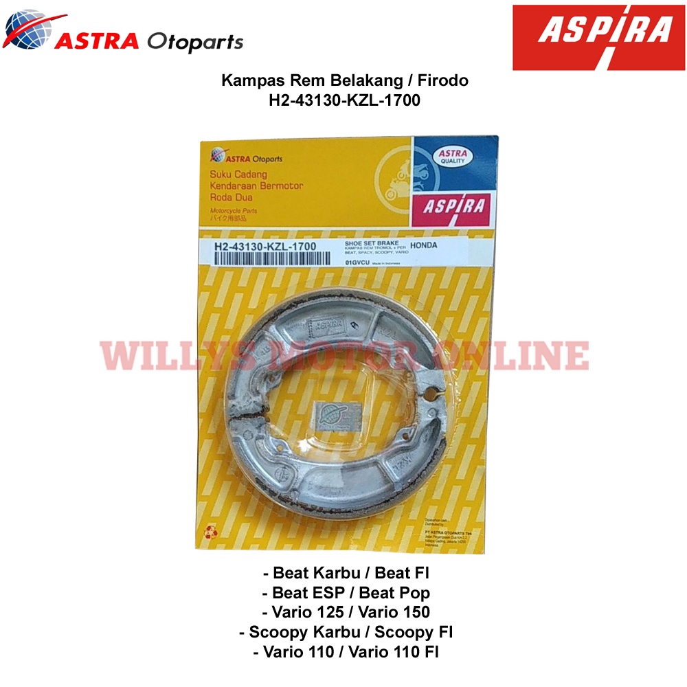 Kampas Rem Belakang Beat Vario ASPIRA  / Firodo Vario