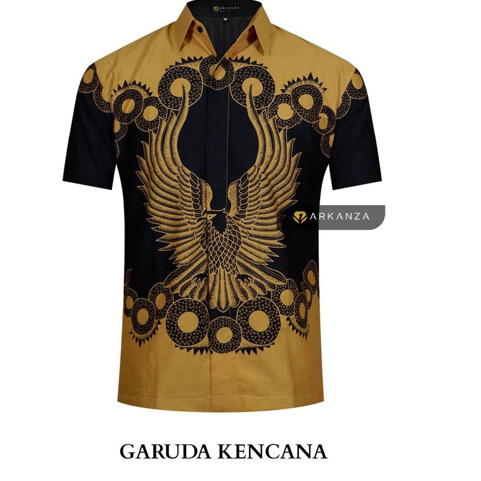 Big Sale BATIK ARKANZA Motif GARUDA KENCANA Hem Atasan Kemeja Baju Batik Pria Cowok Laki Laki Slimfi