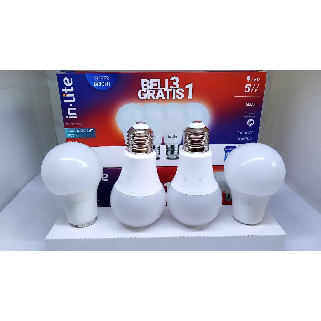 Lampu In-Lite Led Paket Inlite 5w Paket In lite Pack Beli 3 Gratis 1 Putih INB007 Led Bulb 5 Watt 5 W 5Watt