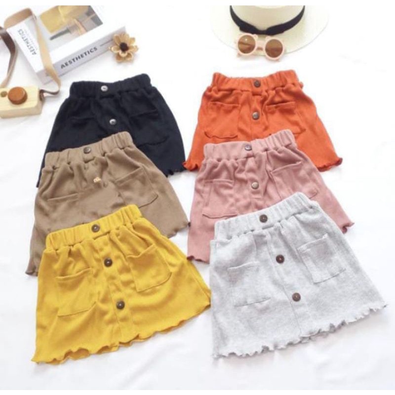 Rok Anak Anak Perempuan CURLY Ruffle Knit Tee Rib | Rok Bawahan Celana anak Bahan Rib Knit Halus dan melar di Anak