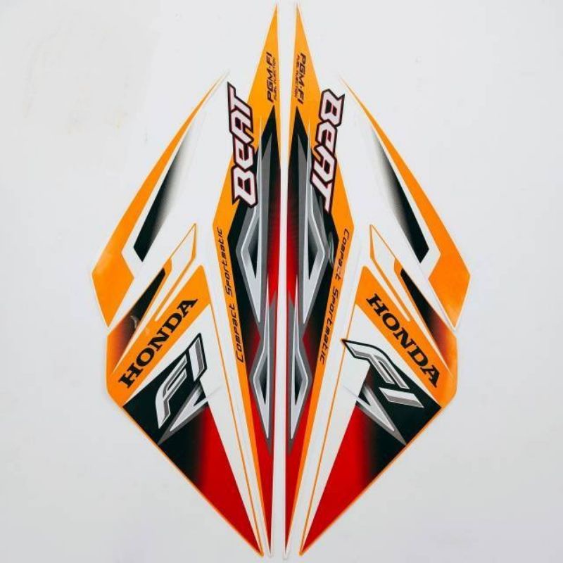 Striping lis stiker standar ori Honda Beat Fi 2014 2015 putih orange Stiker ori beat fi putih orange