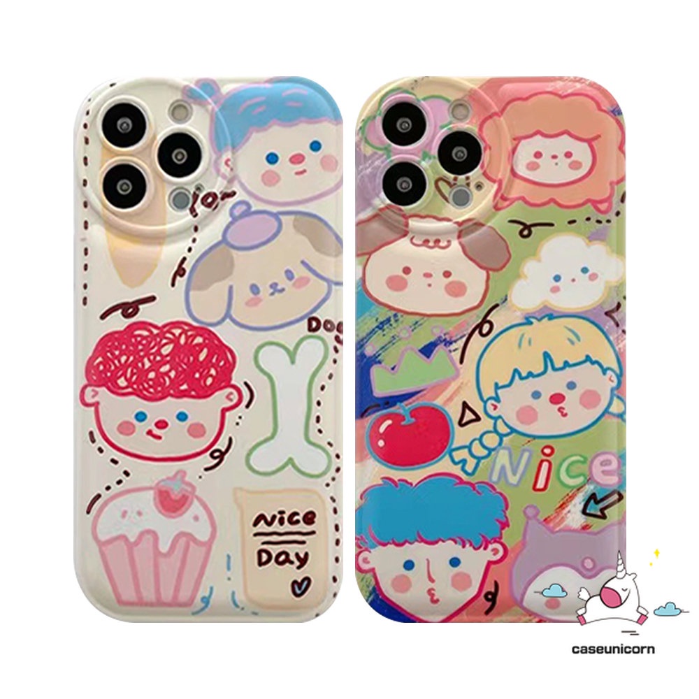 Soft Case TPU Motif Kartun Graffiti Untuk IPhone 11 7 8 Plus 14 Plus 13 12 Pro MAX XR X XS MAX 6 6s Plus SE 2020