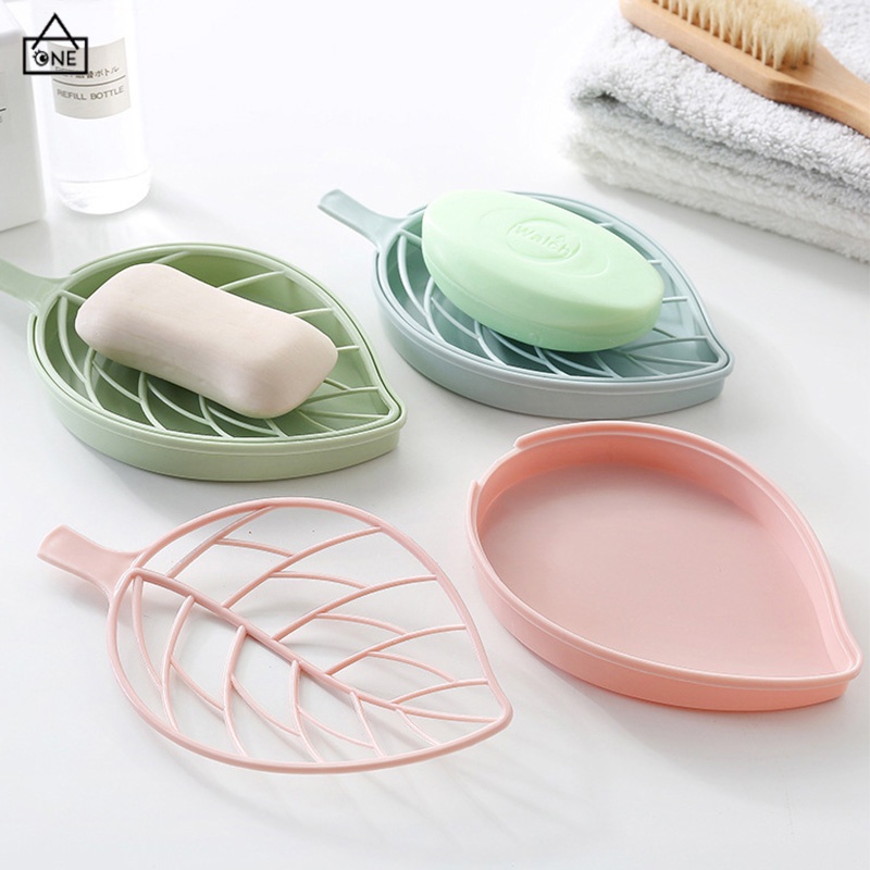 COD❤️Kotak Sabun Daun Kreatif Kamar Mandi Gratis Punch Suction Cup Toilet Drain Soap Rack-A.one