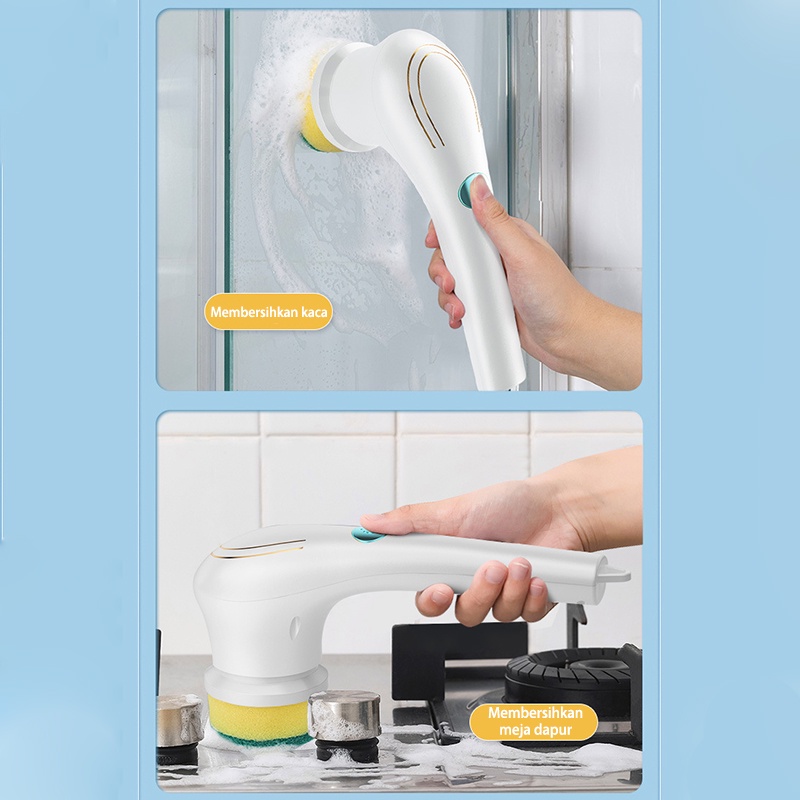 SYH Mall Sikat Elektrik 5 in 1 Handheld Sikat Kamar Mandi Rotasi Cerdas 360° Derajat Kebisingan Rendah Tahan Air IPX7 Wastafel Dapur Cleaning Brush