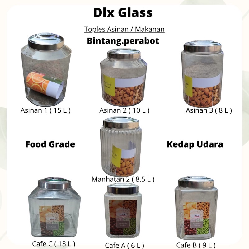 DLX GLASS Toples Kaca Toples Asinan 1 2 3 ( 8 10 15 Liter ) Toples Kaca Cafe A / Cafe B Toples Kaca 