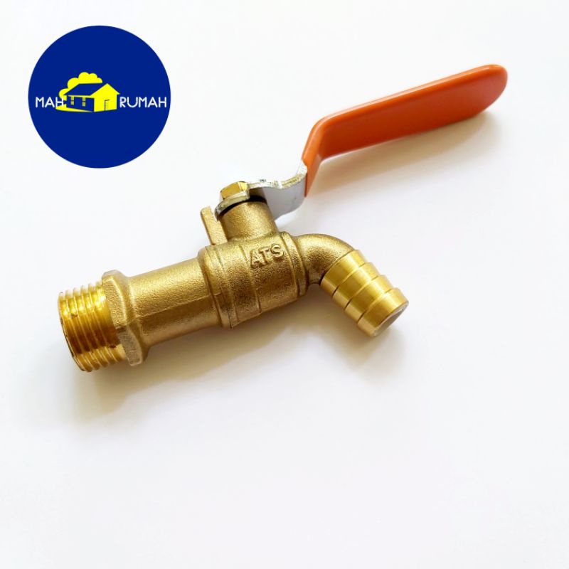 KRAN TAMAN Valve Bola Drat KUNINGAN Gagang Plat BESI Lapis Karet 1/2&quot; 3/4&quot; - ATS BBA8C