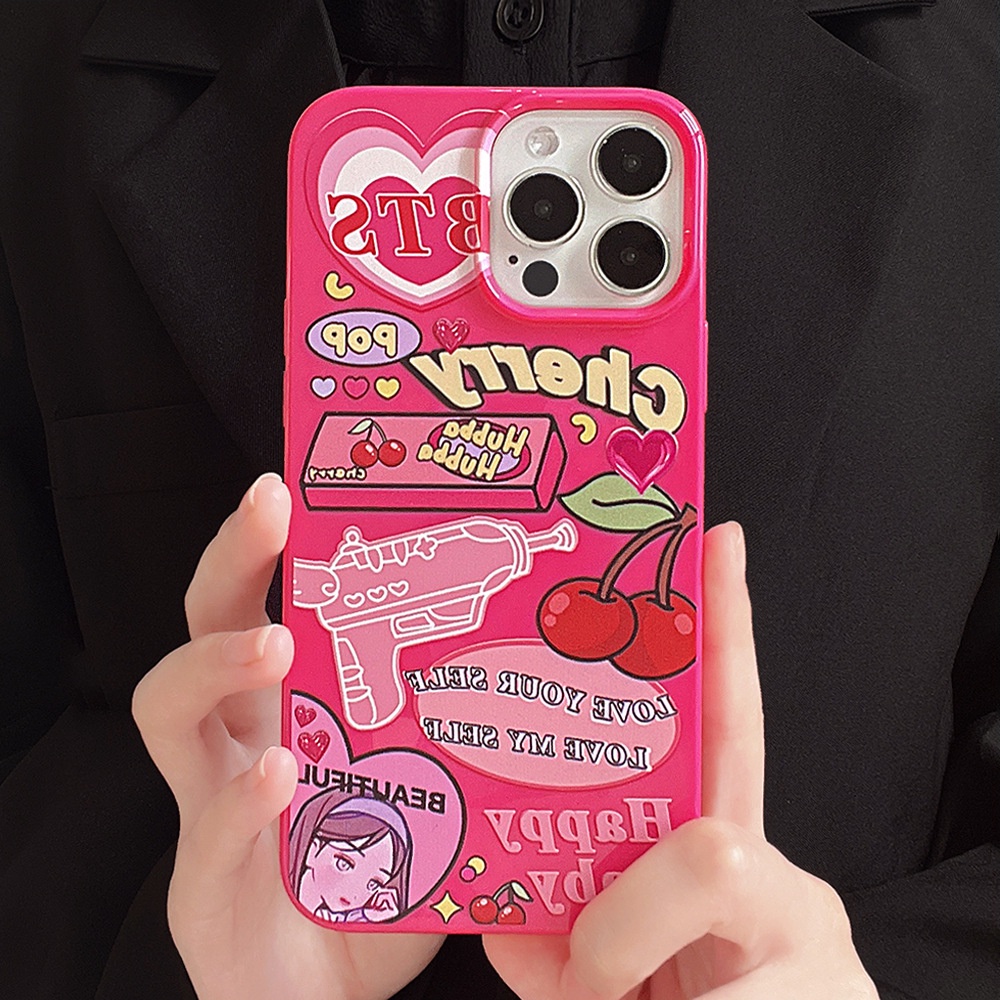 Case Pelindung Bahan Silikon Motif Graffiti Cherry Pink Untuk Iphone 14 7 8 SE2020 7 + 8PLUS XS XR 11 12 13 PRO MAX