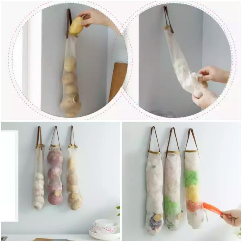 (clashop)Tas Jaring Gantung Penyimpan Sayur/Buah Tas Belanja Sayur Buah