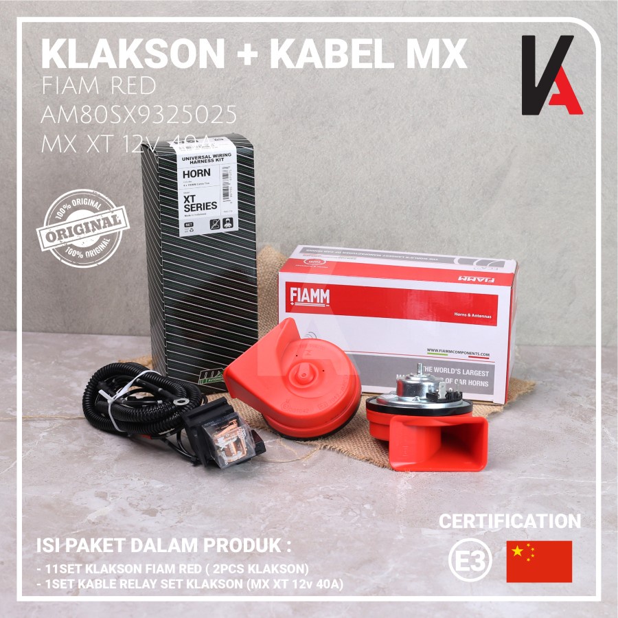 KLAKSON MOBIL MOTOR KEONG FIAMM RED ITALY 12V ORIGINAL DENGAN KABEL RELAY SET ORIGINAL