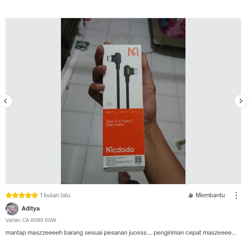 MCDODO CA808 Cable Kabel Data Siku Type C To C PD Fast Charging 60W 3A