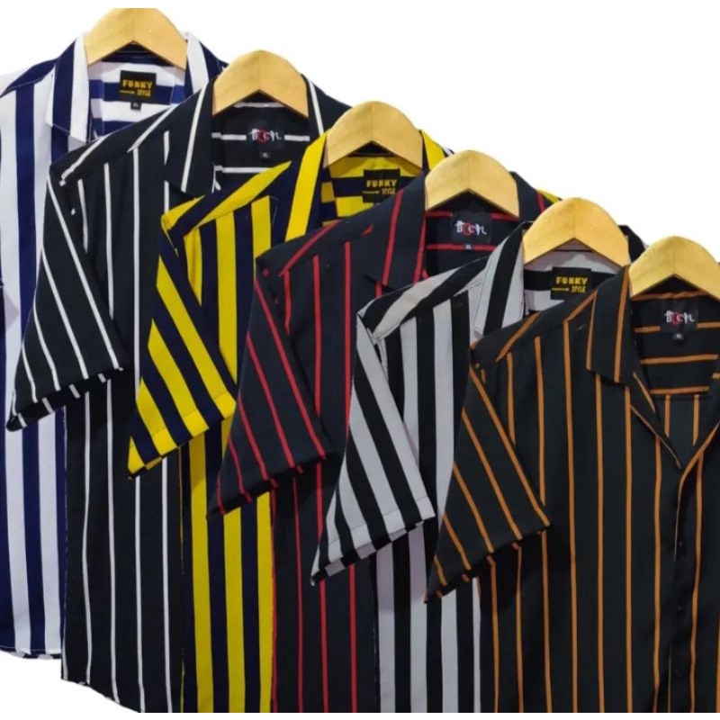 Kemeja Salur Pria Lengan Pendek Kemeja Stripe Pria