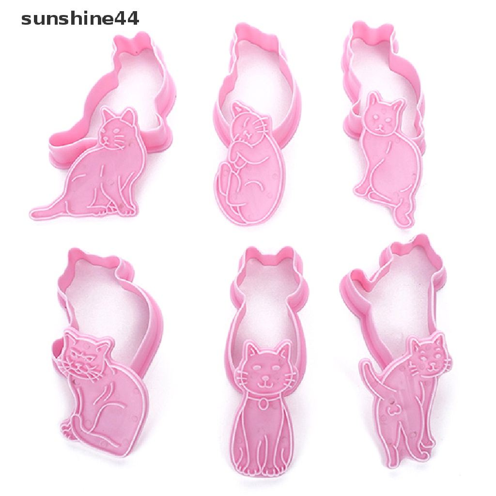 Sunshine 6 Set Cetakan Biskuit Bentuk Kucing Bahan Plastik