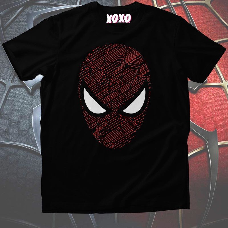 Kaos Anak Remaja Dewasa Spiderman Face Circuit Hitam