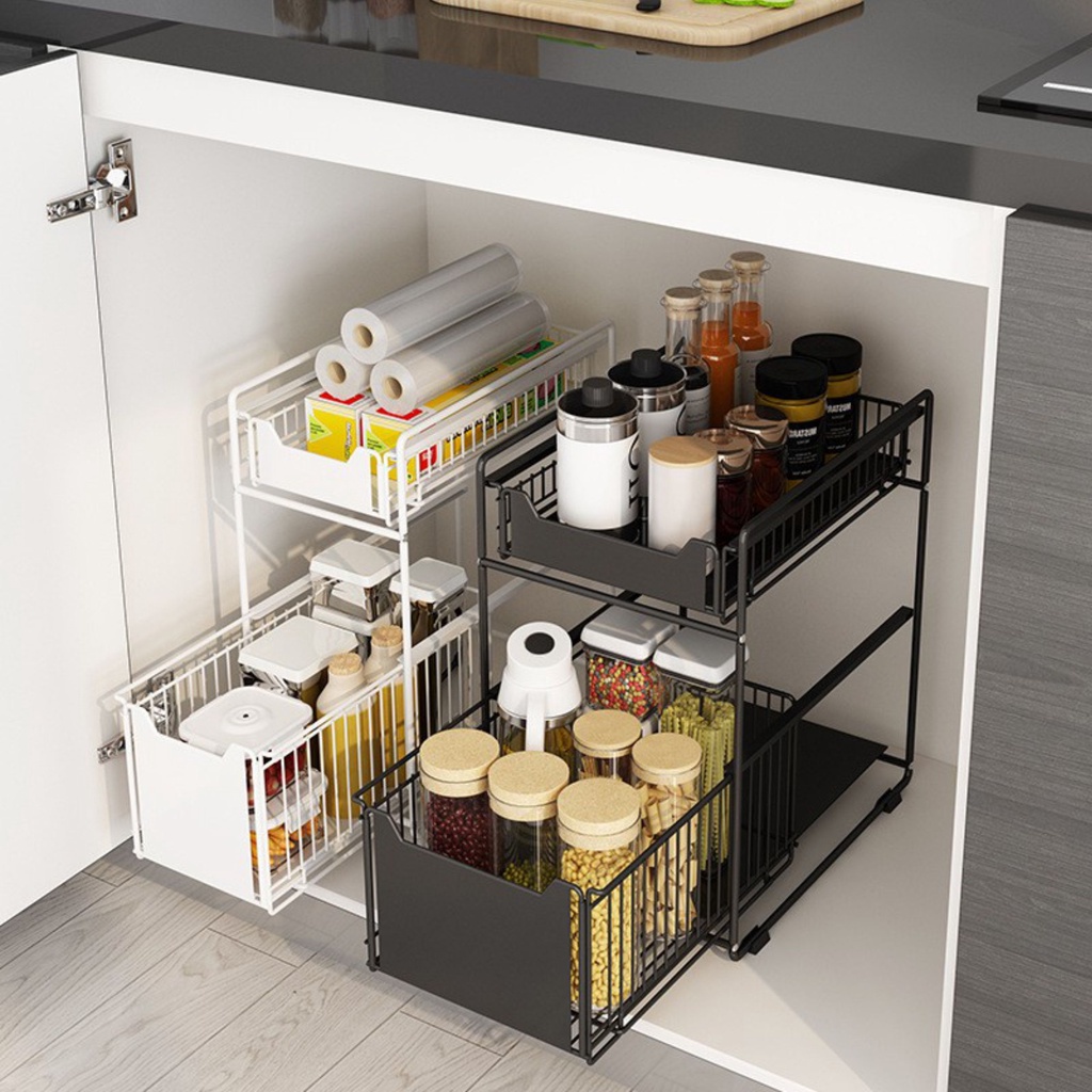 Rak Dapur Serbaguna Stainless Lemari Geser Keranjang Tarik Keluar Dapur Organizer Rak Penyimpanan Laci 1012