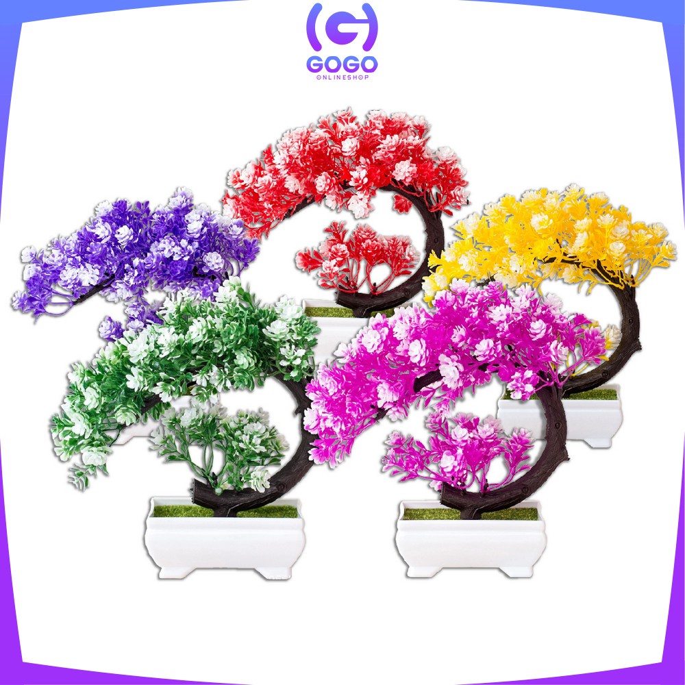 GOGO-C35-37 Ornamen Pot Bonsai Pajangan Dekorasi Rumah Tanaman Bunga Hias Plastik Artificial Flower