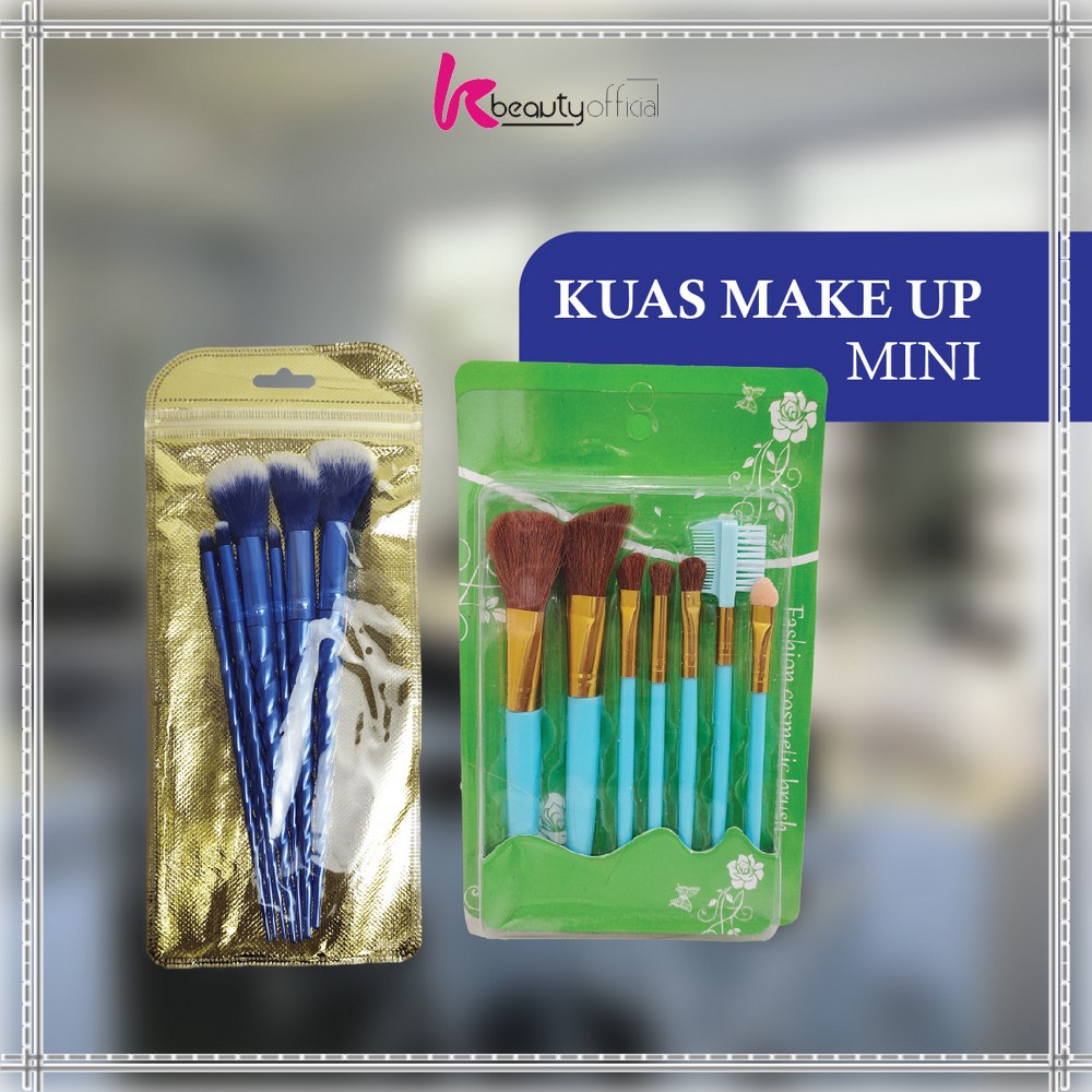 Image of KB-K128 Kuas MakeUp 7 in 1 Brush Make Up Set Mini Travel Free Pouch / Kuas Rias Wajah Model Ulir / Paket Kuas Set Make Up Cosmetic #1