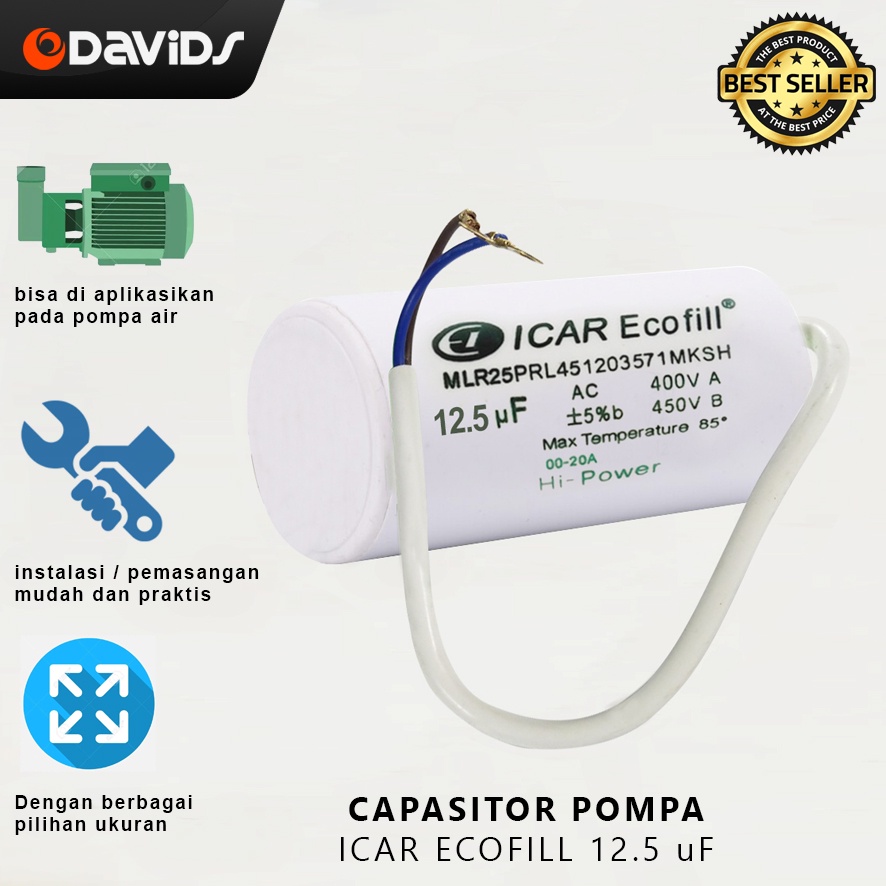 Kapasitor Pompa Air Capasitor Mesin Sanyo Elko Bulat Icar Ecofill 8 10 12.5 uF