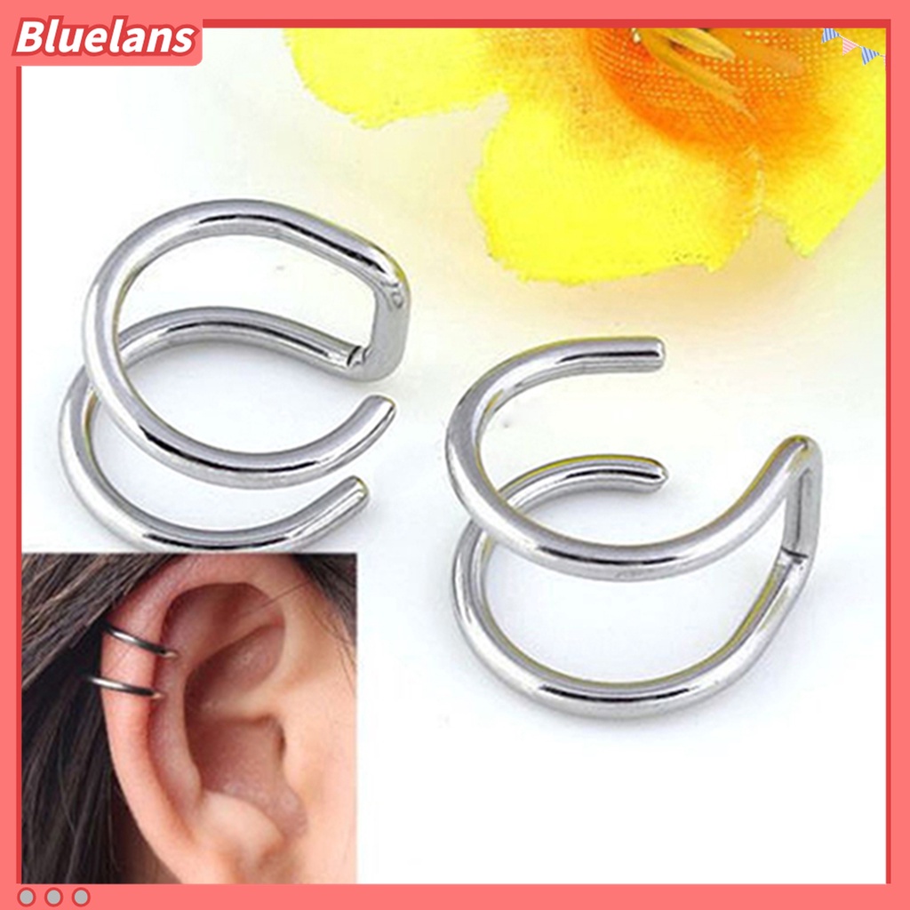 Anting Klip Tulang Rawan Palsu 2 Baris Bahan Stainless Steel